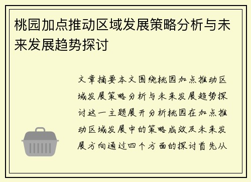 桃园加点推动区域发展策略分析与未来发展趋势探讨